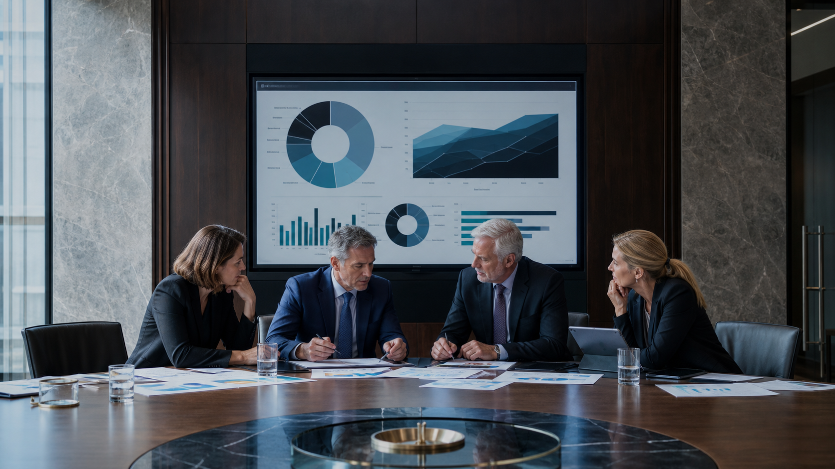 Investment committee reviewing portfolio risk